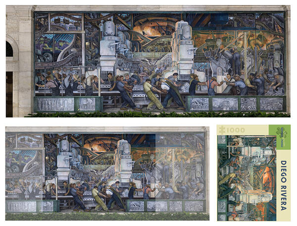 Jigsaw Crop of N Wall Lower Mural, Detroit Industry Mural Diego Rivera