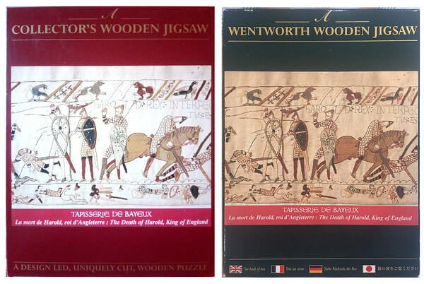 Two Box Designs for Bayeux Tapestry, Death of King Harold
