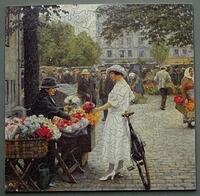 Woman Choosing a Bouquet of Flowers